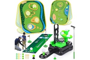 BIULOTTER Toddler Golf Set, 3 in 1 Kids Golf Club Set Toddler Boy Toys, Kids Golf Set Indoor Outdoor with Golf Cornhole Board & Putting Mat, Birthday for Kids Boys 3 4 5 6 Years Old