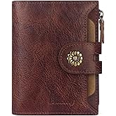 Blucoay Wallet Women,Rfid Blocking Leather Bifold Womens Wallet Compact Card Holder Small Wallet for Women with Removable ID Window Darkhkaki