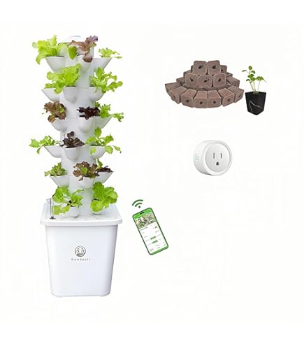 thumbnail interactive-video image 1 of 40-Plant Hydroponic Tower Garden - Vertical Growing System With LED Grow Lights & Timer 1 of 14