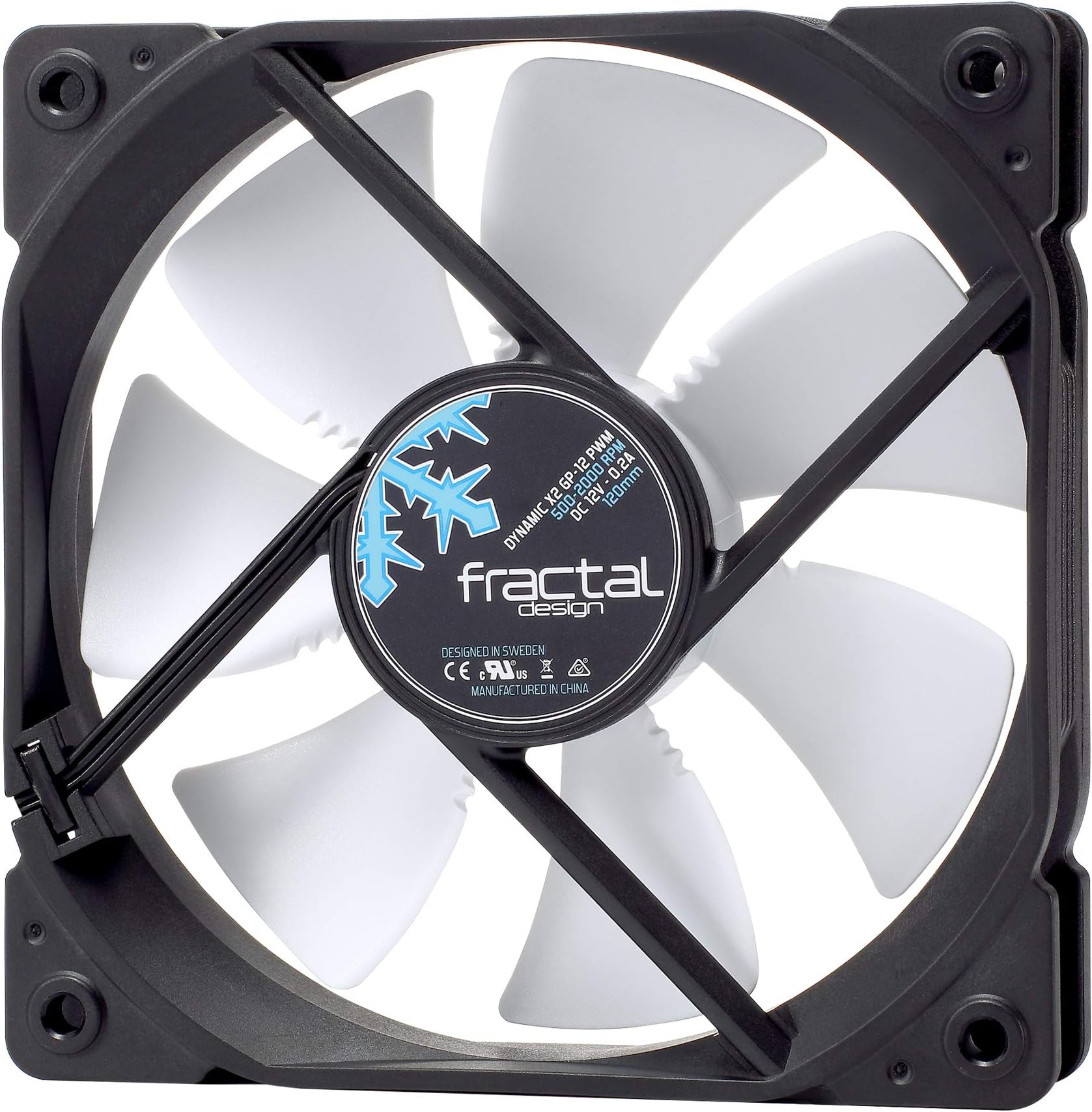Fractal Design Dynamic X2 GP-12 PMW Computer Fan - Silent Fan - High Airflow – 120x120x25 mm – 2000RPM – FDB-Bearings – Trip Wire - Aerodynamically shaped struts – 12v - Black/White (Single)