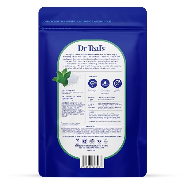 DR TEAL’S PURE EPSOM SALT, RELAX & RELIEF WITH EUCALYPTUS AND SPEARMINT, 3 LB (PACK OF 4)