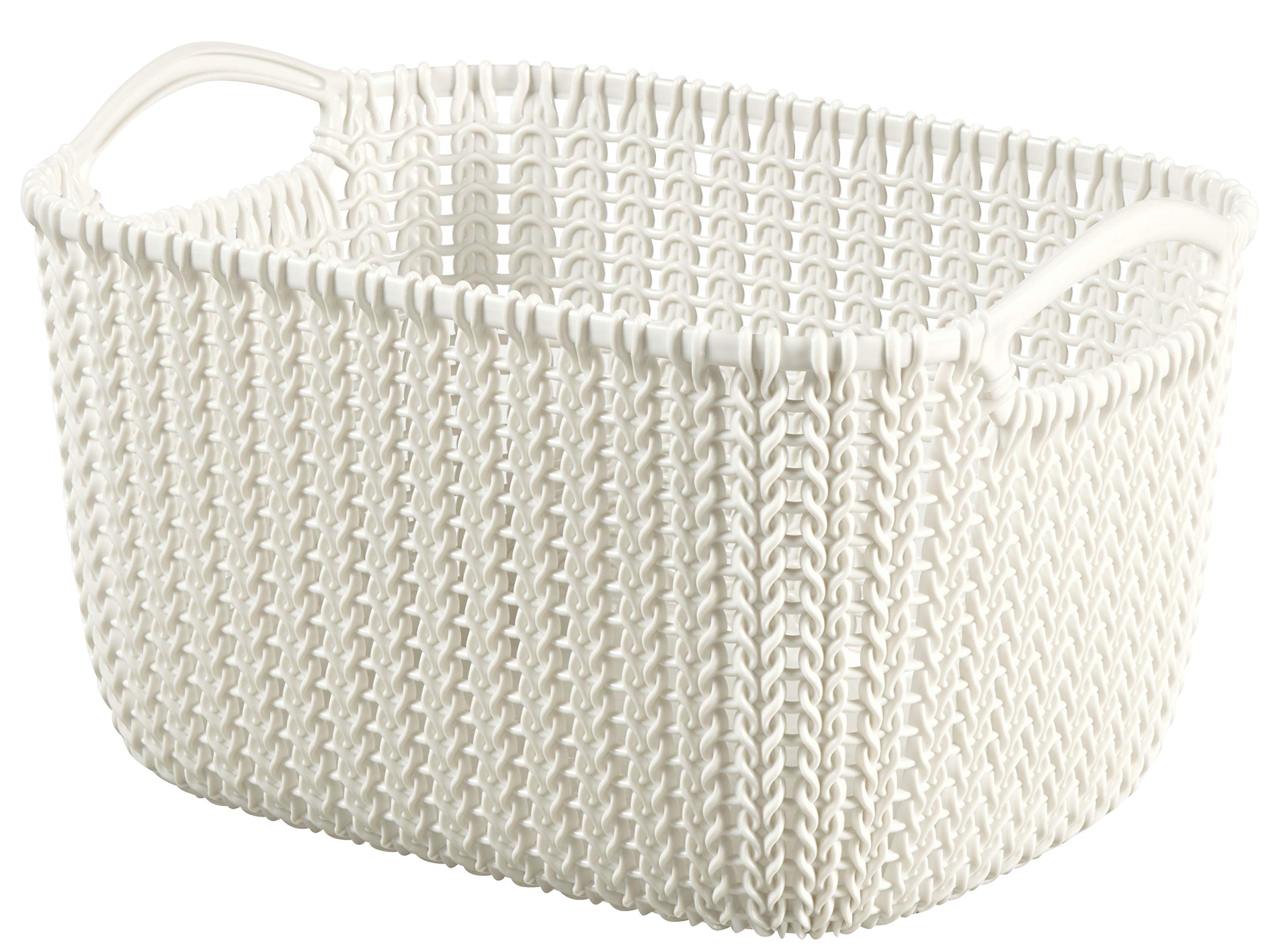 Curver 226391 Rectangular Knit-Effect Storage Basket, Plastic, Off-White, 29 x 21.7 x 17.2 cm, 8 L