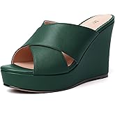 MODENCOCO Womens Open Toe Fashion Matte Slip On Platform Casual Wedge High Heel Heeled Dressy Sandals 4 Inch