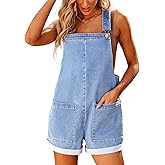 luvamia Short Overalls for Women Loose Fit Jean Rompers Baggy Stretchy Denim Jumpsuit Summer Shortalls with Pockets