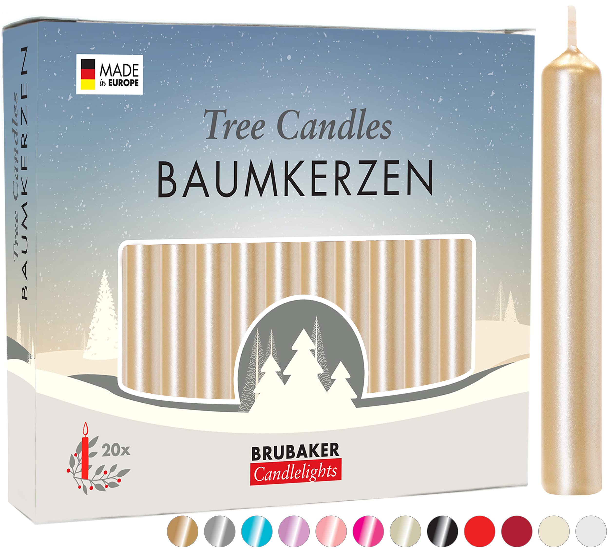 BRUBAKER 20 Pack Tree Candles Wax - Christmas Tree Candles - Pale Gold