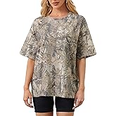 Dsewpaur Women Camo Tee Shirt for Men Maple Leaf Print Oversized T Shirt Short Sleeve Summer Casual Tee Tops
