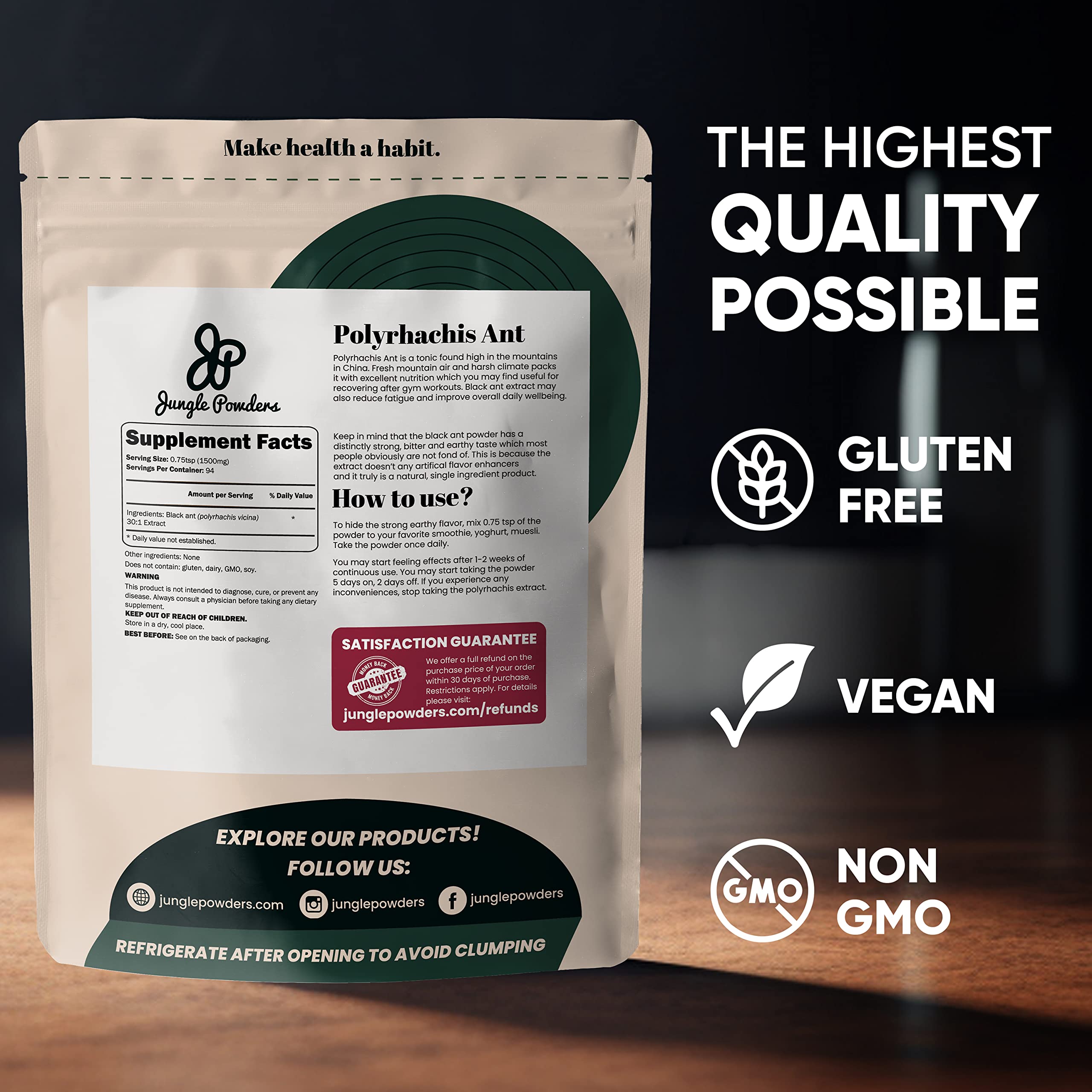 Tongkat Ali for Men 200:1 Extract 282 Servings, Black Ant Powder 30:1 94 Servings 5oz of Filler Free Longjack Root & Black Ant Supplement Traditional Mens Health Support for Drive