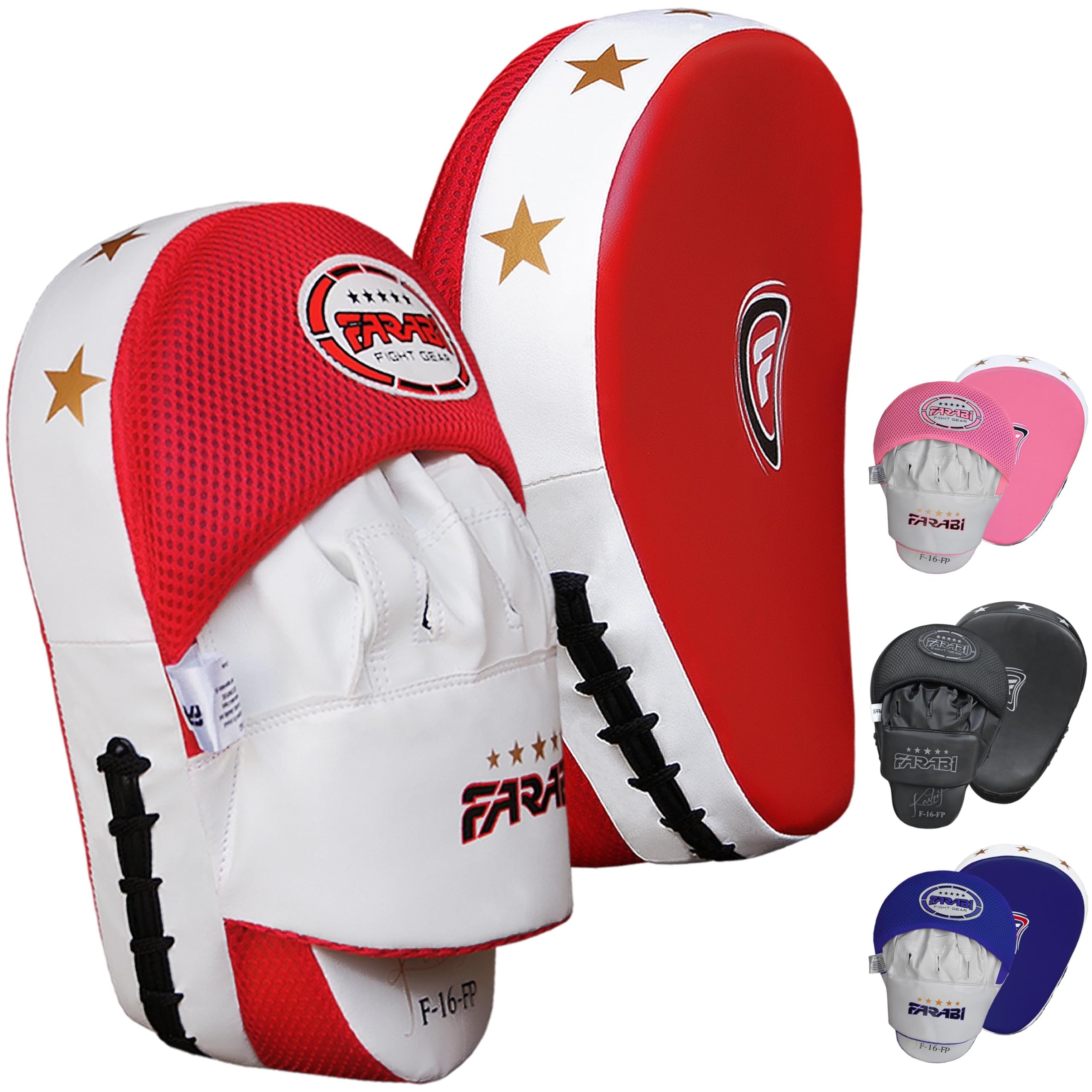 Farabi Focus Pads Curved Punching Hook-Jab Mitts Boxing MMA Training Muay Thai Training Pads Pair (Red)