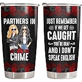 34HD Partners in Crime Tumbler 20oz with Lid, BFF Bestie Insulated Travel Coffee Mug, Crimes Joke Birthday Gift for Friends, Friendship and Besties