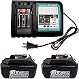 The Power Shop 2 Pack 5000mAh BL1850B Batteries and 14.4V-18V DC18RC Charger Replacement for Makita BL1850 BL1850B BL1860B BL1840 BL1830 BL1815 194204-5