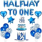 Half Birthday Decorations Boys - Half Way To One Balloons, 6 Months Birthday Decorations & 1/2 Birth-day Party Supplies Kit | HalfWay to One Banner Balloons, Glitter Crown, Cake Topper
