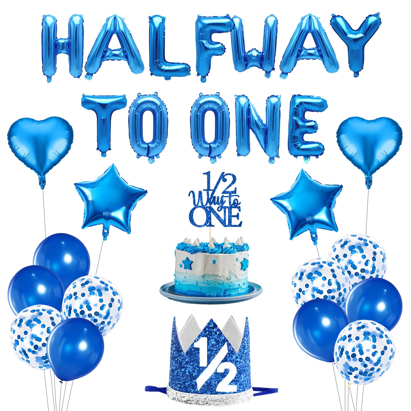 Photo 1 of ***LETTERS ONLY*** Half Birthday Decorations Boys - Half Way To One Balloons, 6 Months Birthday Decorations & 1/2 Birth-day Party Supplies Kit | HalfWay to One Banner Balloons, Glitter Crown, Cake Topper
