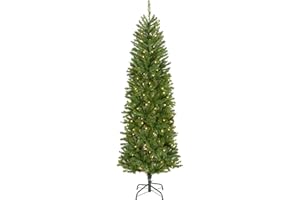 National Tree Company 6.5 ft Pre-Lit Kingswood Fir Slim Artificial Christmas Tree, 250 Clear Lights, 719 Tips, Includes Stand, Green