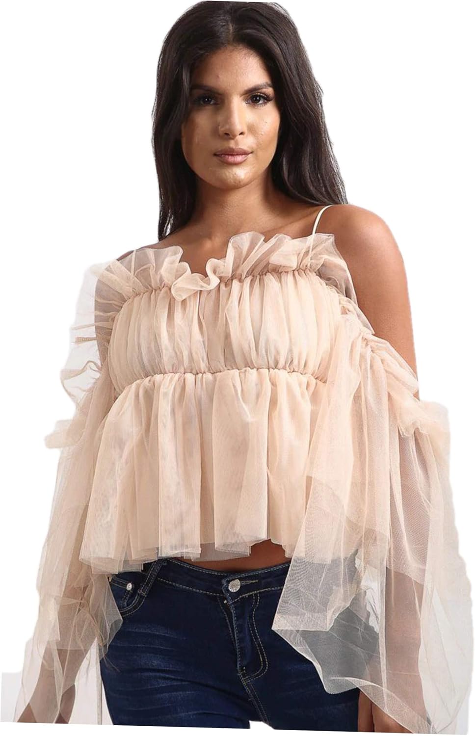 ruffle mesh blouse