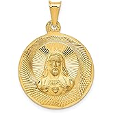 14k Yellow Gold Sacred Heart Jesus Pendant with Radiant Detail - Round Catholic Religious Medal for Men and Women - Christian Devotional Necklace, Faith Jewelry, Spiritual Gold Charm, Heirloom Piece