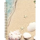 ZHIZHEND Spiral Journal Notebook,A5 Hardcover Lined Journals for Women Girl 6 x 8.3 in,120 Pages Thick Paper,Cute College Ruled Writing Notebook for Gifts Office Work School(Summer Beach Sand Wave)