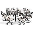 MFSTUDIO 9 PCS Patio Dining Sets with 8 Swivel Chairs and 1 Large Square Table, All Weather Heavy Duty Black Frame, Outdoor Furniture for 8