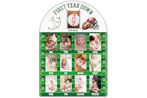 UIBOVA First Year Down My First Year Photo Board, Football Baby Milestone Signs for Boys Girls Nursery Decor, 12 Month Wooden Picture Board for 2x3 Photos, Best Babies Keepsake Gifts-A10