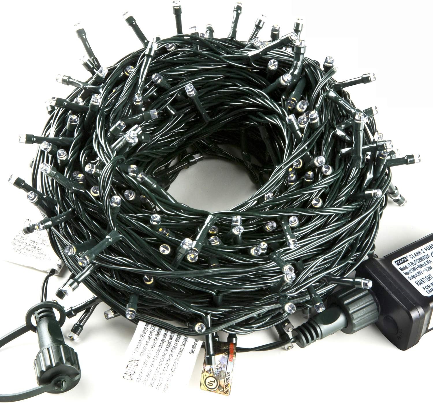 Quwin Waterproof LED Outdoor Christmas String Lights, 115Ft 300 LED UL Certified 8 Modes With End-to-End Plug, Indoor & Outside Fairy Light for Christmas Tree, Patio, Wedding, Party (Warm White)