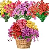 32 Bundles Artificial Flowers for Outdoors, UV Resistant Faux Flowers Arrangement, Fake Plants Greenery Shrubs for Indoor Outdoors, Home Garden Patio Wedding Hanging Planter Porch Farmhouse (8 Colors)