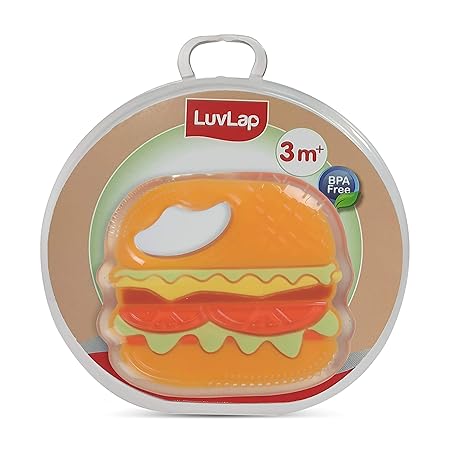 LuvLap Silicone Teether, Burger (Multicolour), 3m+, BPA Free