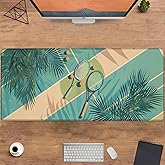 UNDAHIS Tennis Racket Pattern Gaming Mouse Pad, Large Office Desktop Tropical Leaves Mousepad for Computer Laptop, Extended Work Desk Mat with Anti-Slip Base, Decorative Desk Pad 31.5×11.8 in