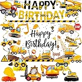 Construction Birthday Party Supplies – Banner, Backdrop, Hanging Swirls, Honeycomb Centerpieces, Foil Balloons for Boys 2nd 3rd Birthday Construction Party Decorations