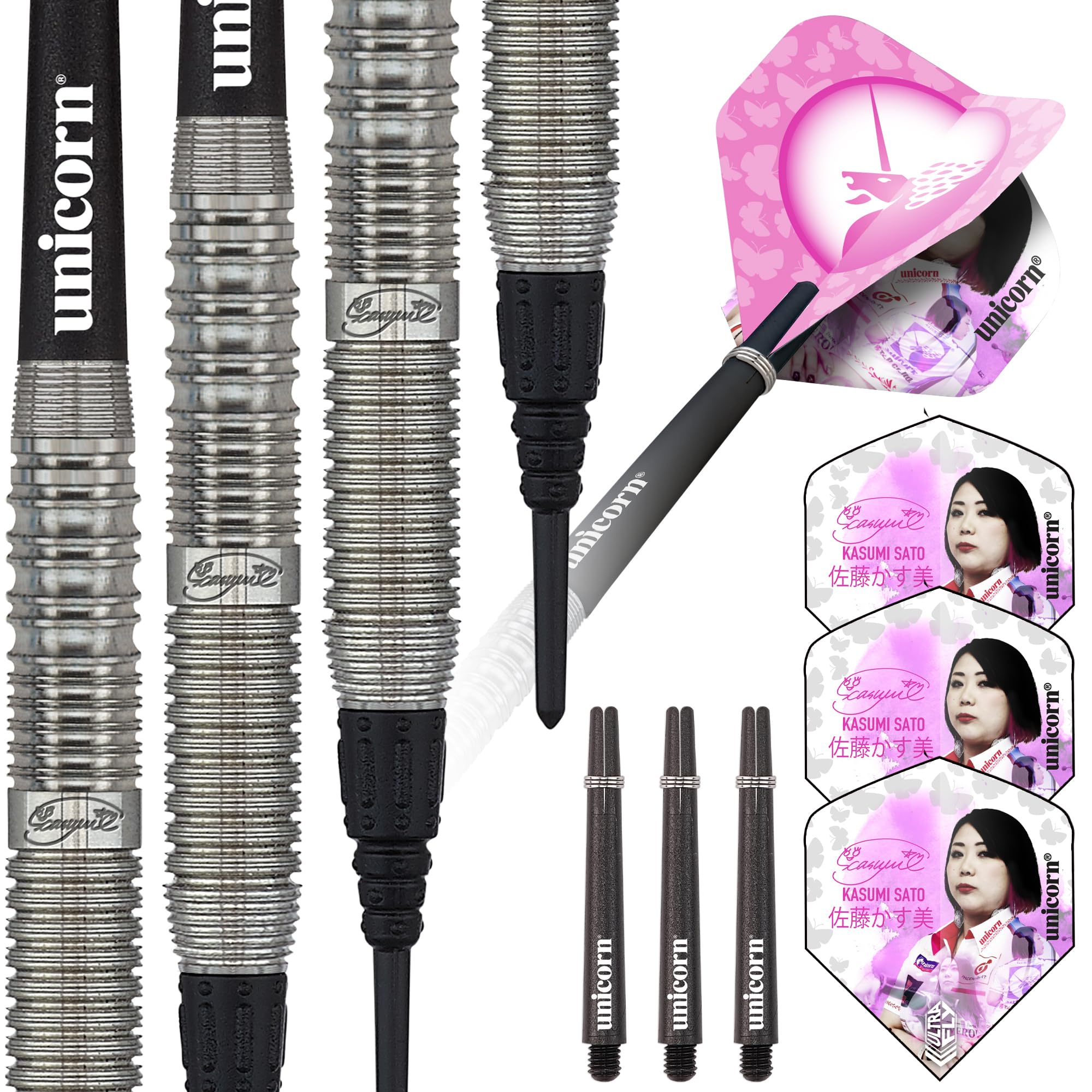 Unicorn Soft Tip Professional Darts Set | Kasumi Sato Contender | 70% Natural Tungsten Barrels | 20 g