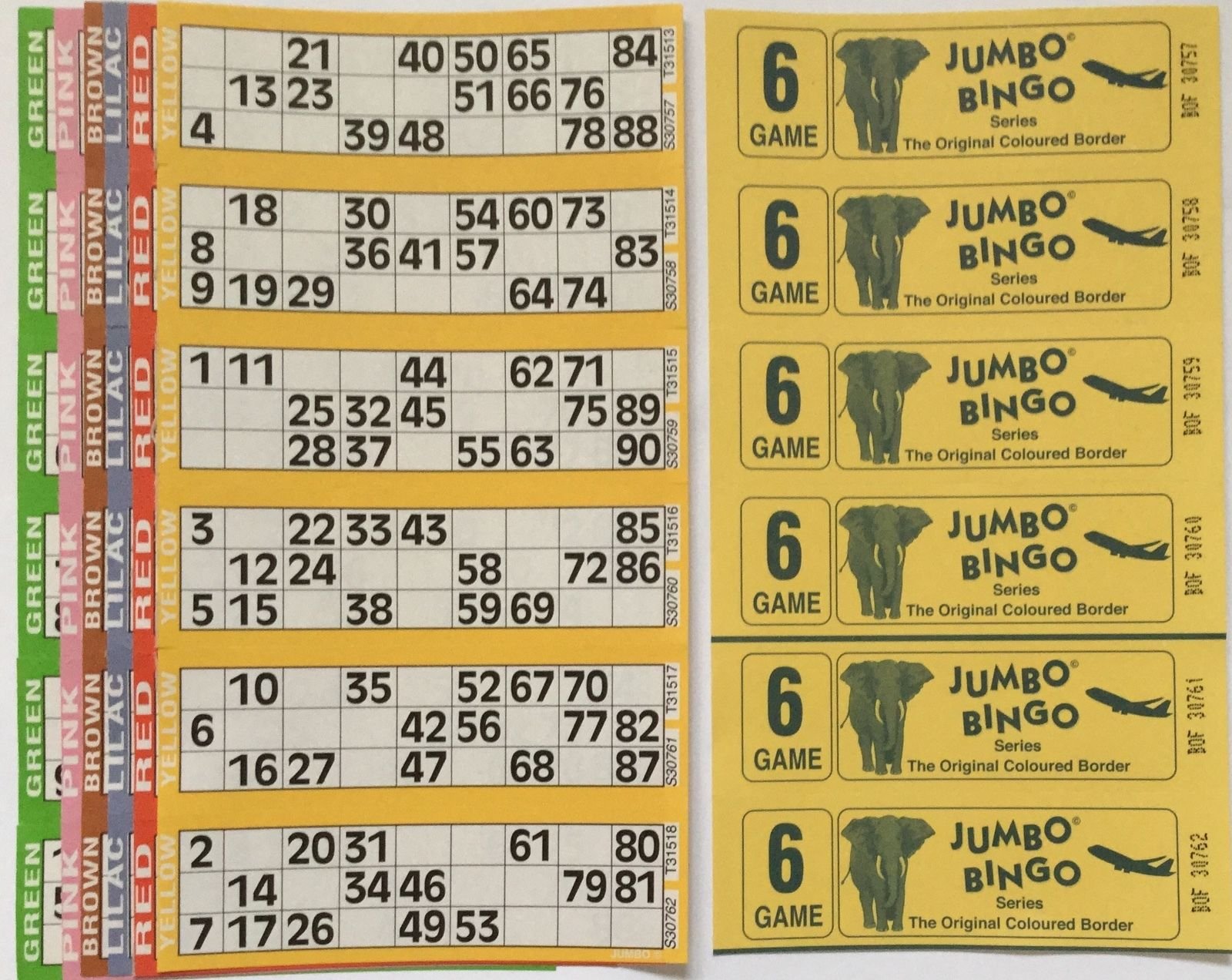 Jumbo 3000 6 PAGE GAMES BINGO TICKETS 6 TO VIEW BINGO BOOKS