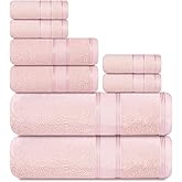 Casa Lino Bath Towel Set of 8 (2 Bath Towels, 4 Wash Cloths & 2 Hand Towels for Bathroom) - 100% Cotton - Highly Absorbent & Quick Dry - Guest Room Essentials for Bathroom Set - (Blush Pink), 360 GSM