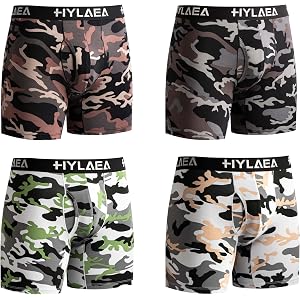 Hylaea Mens Bamboo Boxer Briefs, Breathable Moisture-Wicking Underwear | No Ride Up | 3D Pouch Support | Quick Dry | Anti-Odo