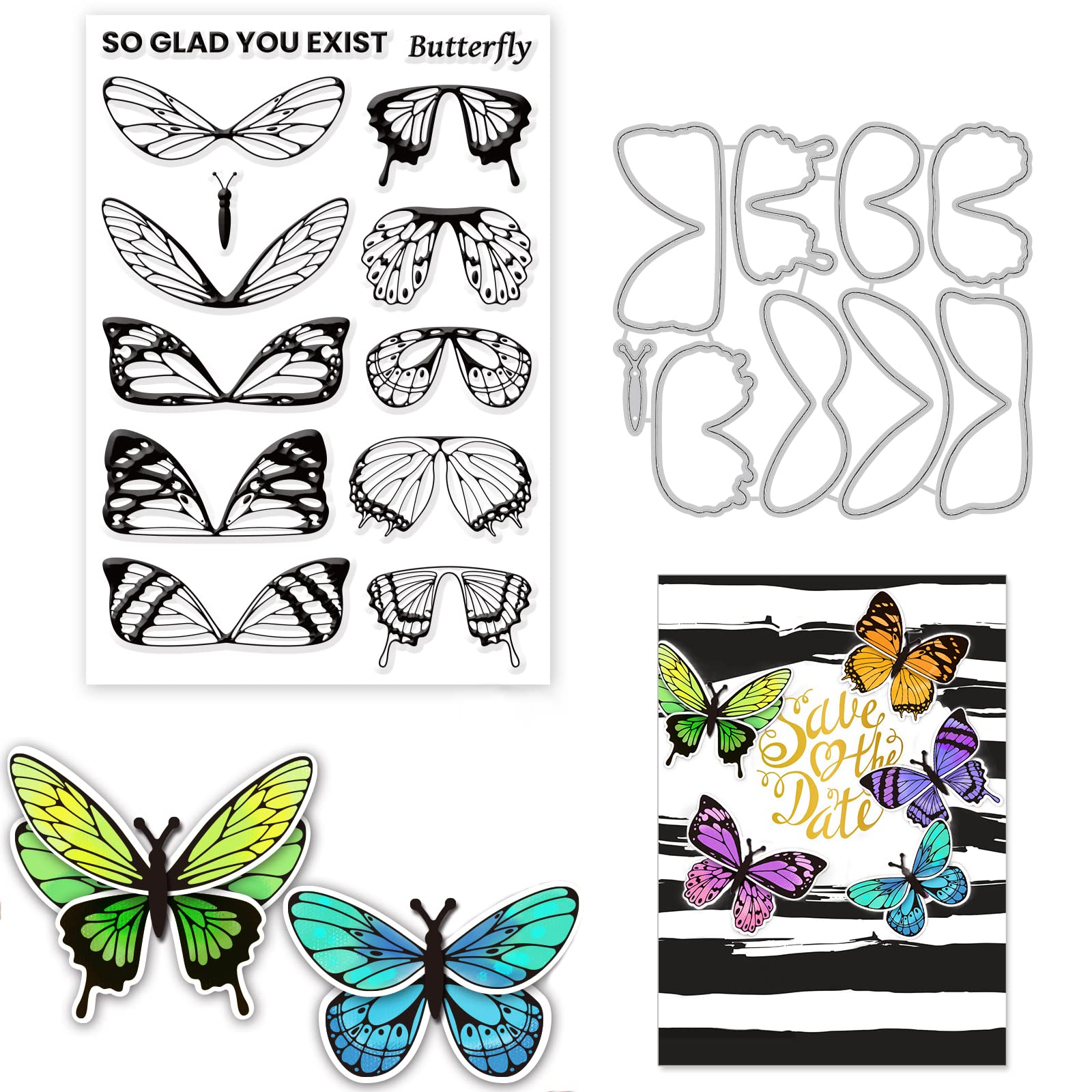 ORIGACH Butterfly Clear Stamp and Dies Set for Card Making Butterflies Metal Die Cuts Silicone Stamps Set Embossing Die Cuts and Stamps for DIY Scrapbooking Album Decoration
