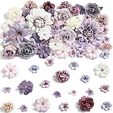 rongflower Fake Flower Heads Mini Artificial Flower Purple Faux Dahlia Rose Flowers for Crafts Cake Blossom Wreath Garland Bouquets for Wedding Bridal Party Baby Shower Graduation Season Home Decor