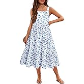 Arshiner Girl's Sundresses Summer Boho Strap Tiered Cami Maxi Dresses with Pockets