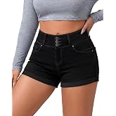 roswear Women's High Waisted Stretchy Denim Shorts Cuffed Jean Shorts