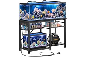 KALRIN 55-75 Gallon Aquarium Stand with 6 ft Power Strip, 5-Tier Metal Frame Fish Tank Stand 40 Gallon Tank Stand 49.2" L*18.9" W Tabletop 780lbs Capacity (Pure Black)