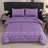 Yadangxiawa Butterfly Comforter Set Twin,Purple Bedding Twin,Purple Comforter Set,Girls Bedroom Comforter Sets(Purples,5PCS)