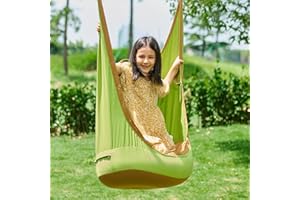 CO-Z Upgraded Kids Hanging Pod Swing Chair with Inflatable Cushion, Child Hanging Hammock for Indoor and Outdoor, Sensory Pod Swing for Kids (Two Straps, Green)
