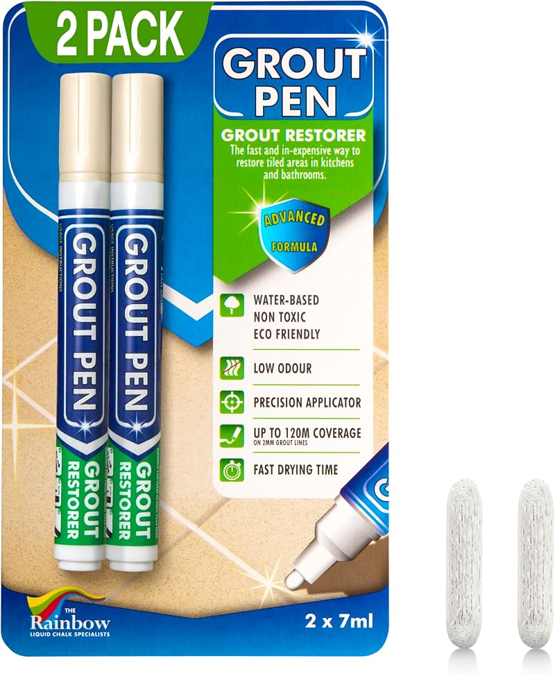 RAINBOW CHALK MARKERS LTD Twin Pack Cream Grout Pen Restore Tile Kitchen