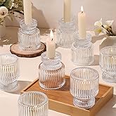 DARJEN 12 Pcs Glass Candlestick Holders- Clear Taper Candle Holders Tealight Votive Candle Holders for Table Centerpieces, Wedding, Dinner Party, Home Decor