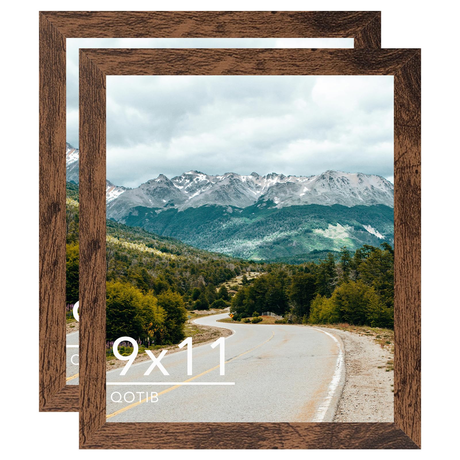 Photo 1 of QOTIB 9x11 Picture Frame Deep Brown for Wall Hanging, Wood 9 x 11 Frame Photo Frame for Wall Horizontally or Vertically, Deep Brown, 2 Pack