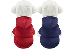 SATINIOR 2 Pieces Winter Dog Hoodie Warm Small Dog Sweatshirts with Pocket Cotton Coat for Chihuahua Clothes Puppy Costume(M,Dark Blue, Wine Red)