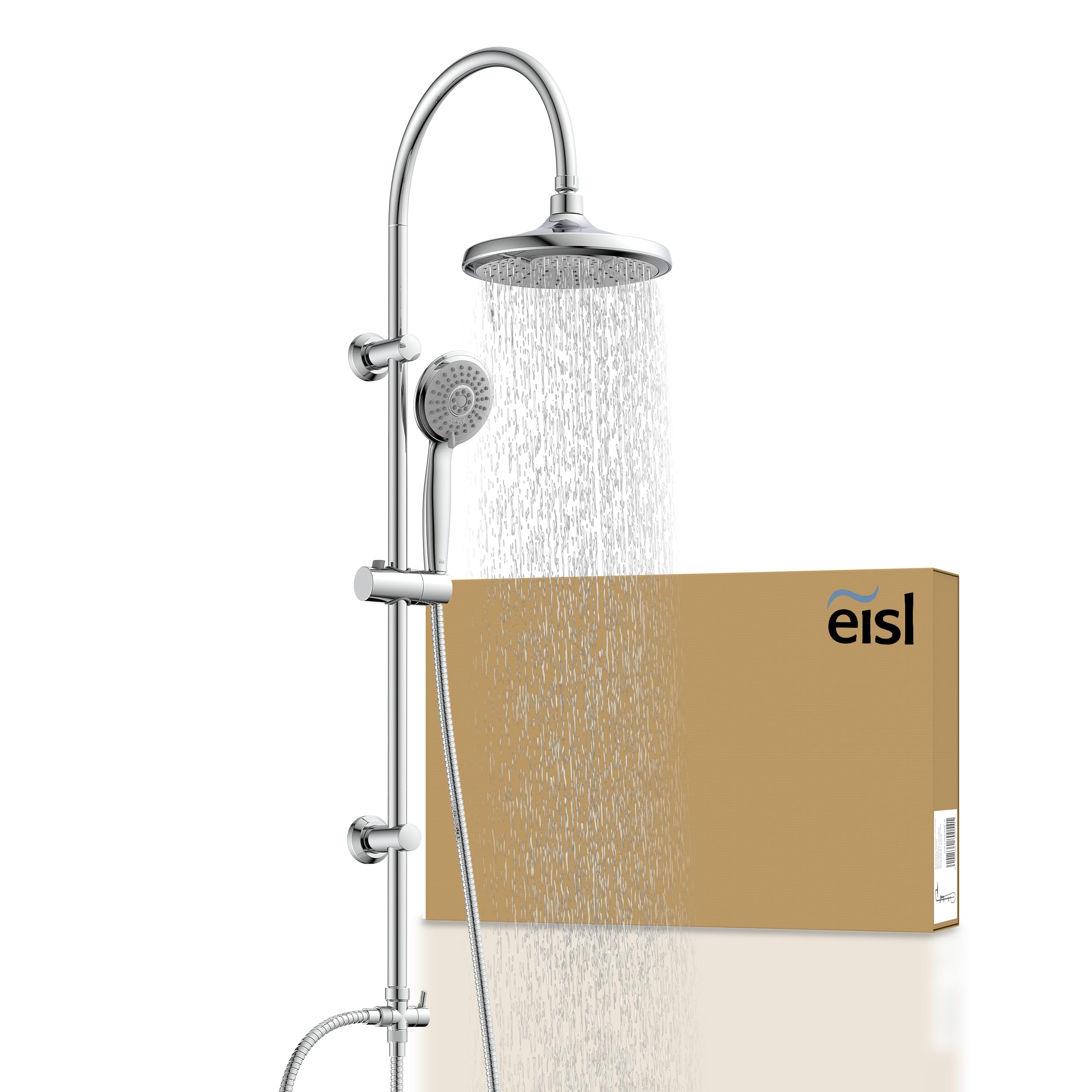 EISL DX1005CS-A Shower Set Summer Rain Chrome with Rain Shower Diameter 220 mm and Hand Shower 5 Jet Types Ideal for Retrofitting Use Existing Holes Complete Mounting Set