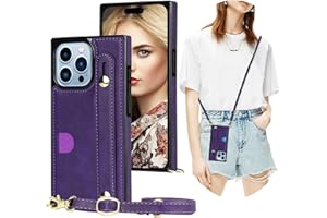CCSmall for iPhone 15 Pro Max Case with Card Holder for Women, Phone Case Crossbody with Wrist Strap & Removable Adjustable Shoulder Lanyard Cover for iPhone 15 Pro Max KB Purple