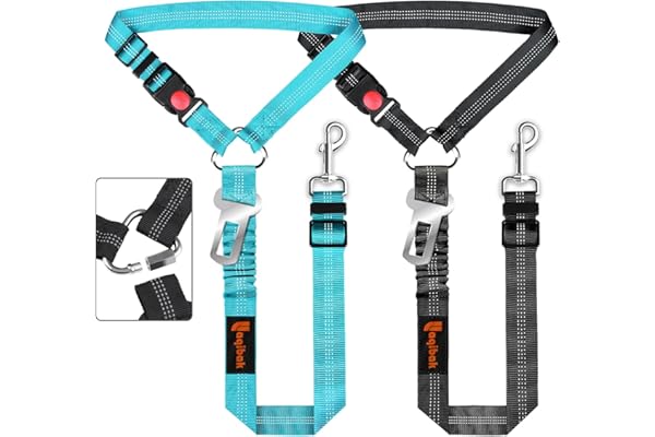 Removable Dog Seat Belt Harness for Car, 3 in 1 Pet Dog Car Seatbelt Leash, Retractable Restraint Secures to Vehicle Headrest