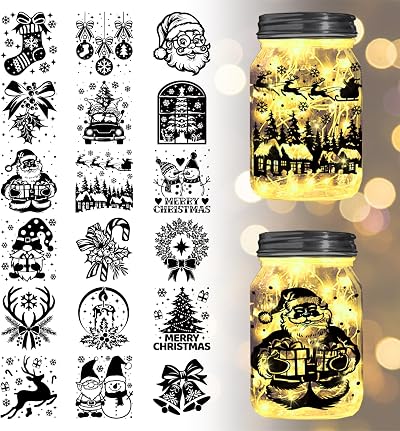 18 Christmas Transfer Stickers Santa Snowman Decals 3.9x3.6in