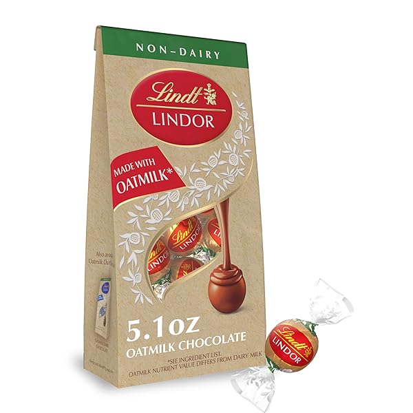 LINDT LINDOR OATMILK CHOCOLATE CANDY TRUFFLES, NON-DAIRY CHOCOLATE TRUFFLES WITH SMOOTH, MELTING TRUFFLE CENTER, 5.1 OZ.