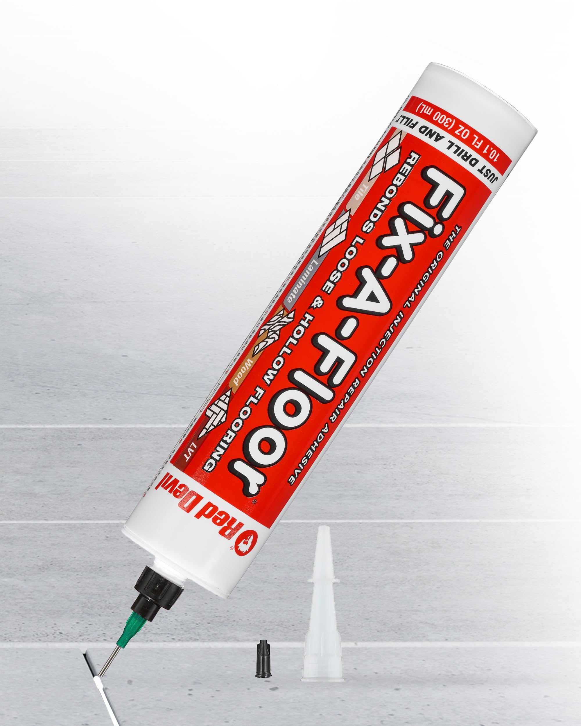 Fix A Floor Extra Strength Floor Tile Adhesive & Micro Precision Kit – Vinyl Floor Adhesive for Hollow Spots, Laminate, Creaking Wood & More – Versatile Injector Solution, 300ml Tube