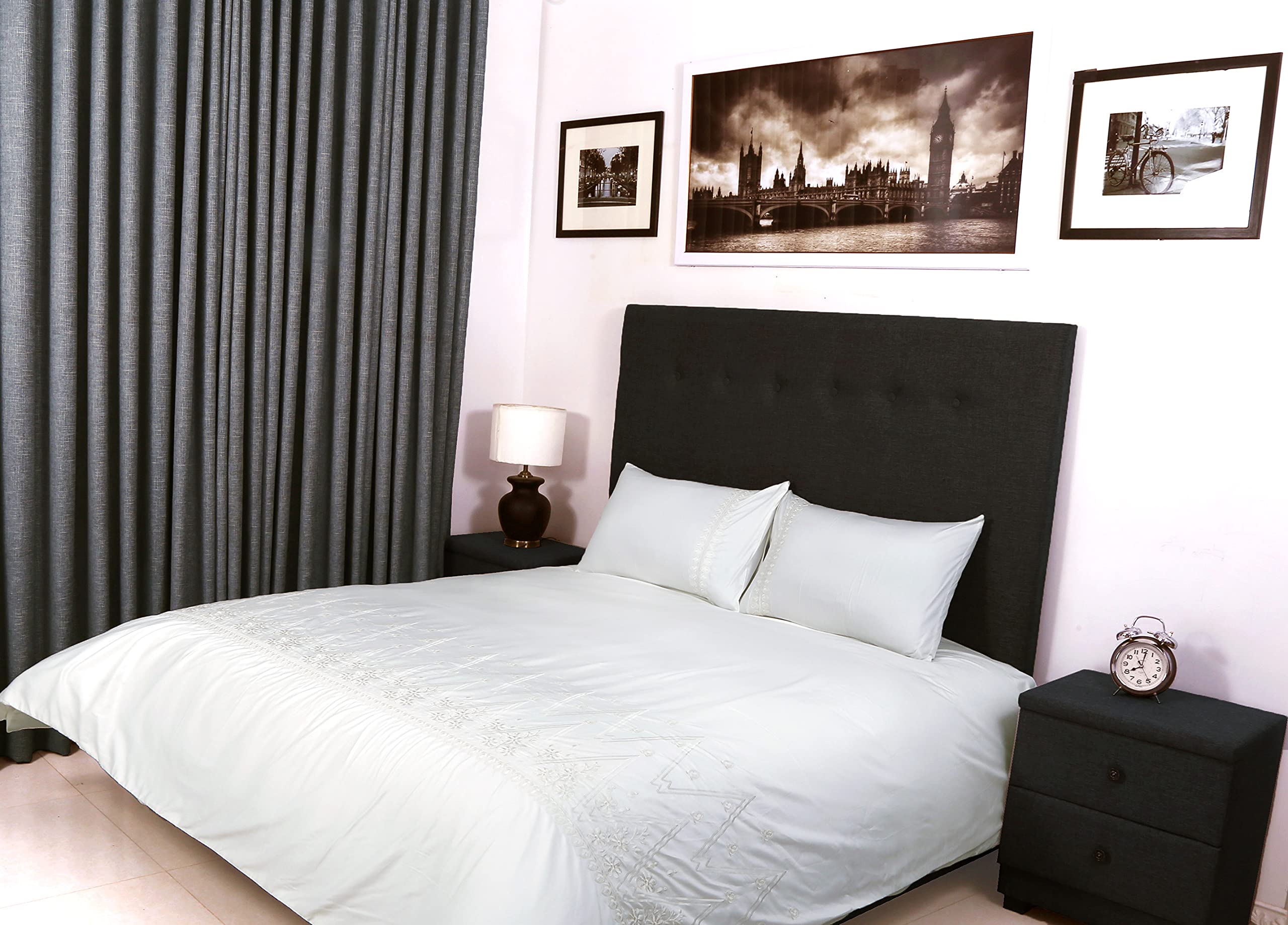 Bed Thread Double Duvet Covers Set – 100% Egyptian Cotton Duvet Set - 400 Thread Count Bedding Quilt Cover Set with Pillow cases, Embroidered Majestic Viscose