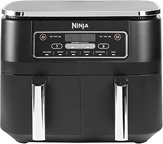 Ninja [AF300EU], Schwarz, Foodi Heißluft-Fritteuse mit 2 Frittierfächern und 7,6 l Fassungsvermögen, 2470, Kunststoff, 7.6 liters